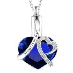 Always In My Heart Navy - Premium White Gold Plated Stainless Steel Cremation Ashes Jewellery Urn Pendant
