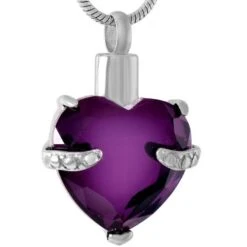 Always And Forever Heart Amethyst - Stainless Steel Cremation Ashes Jewellery Pendant