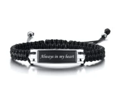 Always In My Heart Cord Bracelet - Stainless Steel Cremation Ashes Jewellery