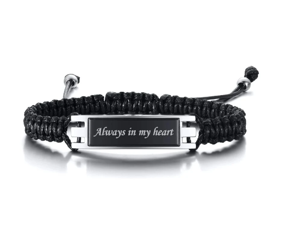 Always In My Heart Cord Bracelet - Stainless Steel Cremation Ashes Jewellery 3 Always In My Heart Cord Bracelet - Stainless Steel Cremation Ashes Jewellery