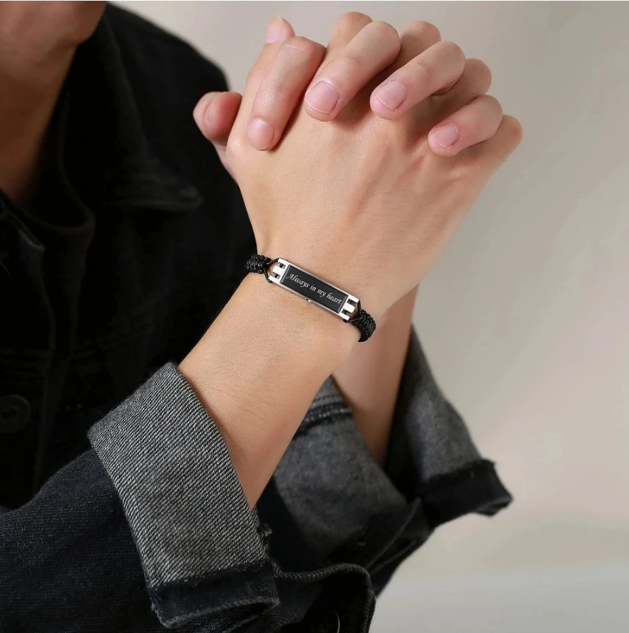 Always In My Heart Cord Bracelet - Stainless Steel Cremation Ashes Jewellery 5 Always In My Heart Cord Bracelet - Stainless Steel Cremation Ashes Jewellery - Image 3