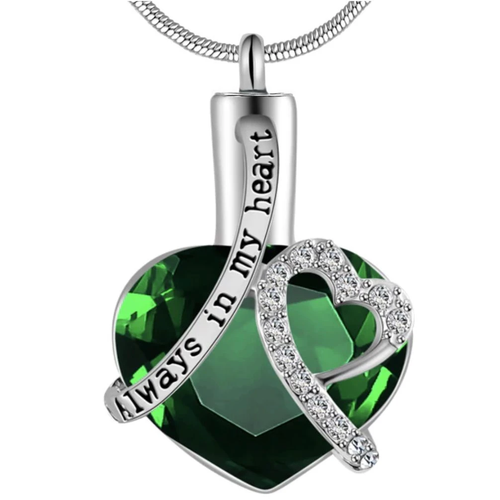 Always In My Heart Emerald - Premium White Gold Plated Stainless Steel Cremation Ashes Jewellery Urn Pendant 3 Always In My Heart Emerald - Premium White Gold Plated Stainless Steel Cremation Ashes Jewellery Urn Pendant