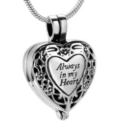 Always In My Heart Urn Locket - Stainless Steel Cremation Ashes Jewellery Urn Pendant