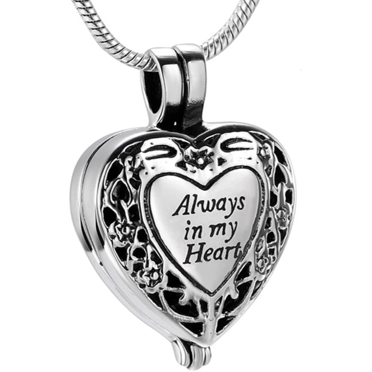 Always In My Heart Urn Locket - Stainless Steel Cremation Ashes Jewellery Urn Pendant 3 Always In My Heart Urn Locket - Stainless Steel Cremation Ashes Jewellery Urn Pendant