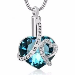 Always In My Heart Blue Zircon - Premium White Gold Plated Stainless Steel Cremation Ashes Jewellery Urn Pendant