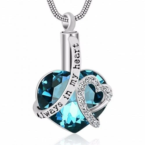 Always In My Heart Blue Zircon - Premium White Gold Plated Stainless Steel Cremation Ashes Jewellery Urn Pendant 3 Always In My Heart Blue Zircon - Premium White Gold Plated Stainless Steel Cremation Ashes Jewellery Urn Pendant