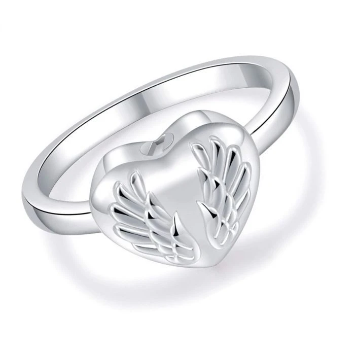 Winged Heart Ring - Stainless Steel Cremation Ashes Jewellery Urn Memorial Keepsake