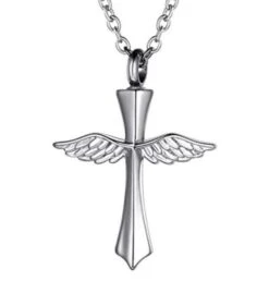 Angel Wings Cross- Stainless Steel Cremation Ashes Jewellery Pendant