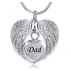 Angel Wings Dad - Stainless Steel Cremation Ashes Jewellery Necklace Pendant