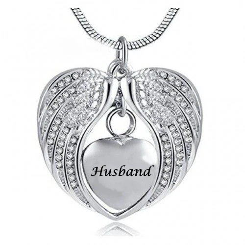 Angel Wings Husband - Stainless Steel Cremation Ashes Jewellery Necklace Pendant 3 Angel Wings Husband - Stainless Steel Cremation Ashes Jewellery Necklace Pendant
