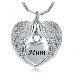 Angel Wings Mum - Stainless Steel Cremation Ashes Jewellery Necklace Pendant