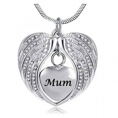 Angel Wings Mum - Stainless Steel Cremation Ashes Jewellery Necklace Pendant 3 Angel Wings Mum - Stainless Steel Cremation Ashes Jewellery Necklace Pendant