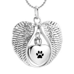 Angel Wings Paw - Stainless Steel Pet Cremation Ashes Memorial Urn Pendant