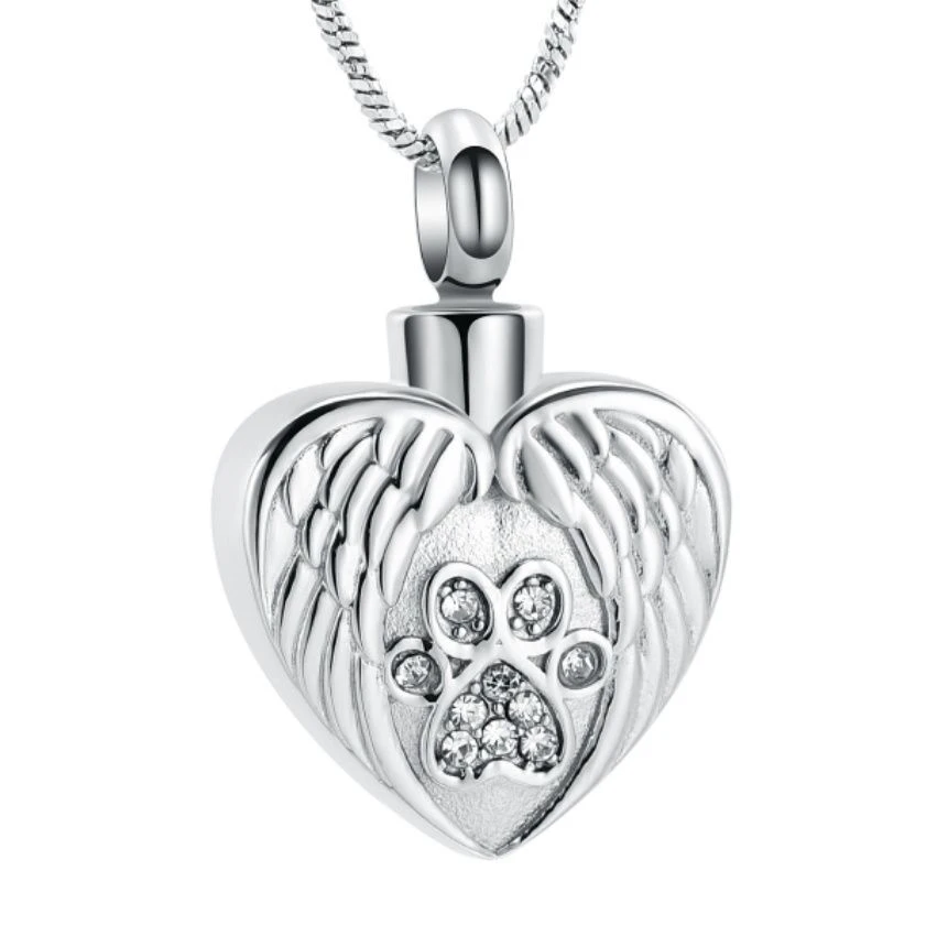 Angel Wings Paw Heart - Stainless Steel Cremation Ashes Jewellery Urn Pendant 3 Angel Wings Paw Heart - Stainless Steel Cremation Ashes Jewellery Urn Pendant