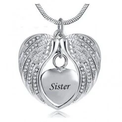 Angel Wings Sister - Stainless Steel Cremation Ashes Jewellery Necklace Pendant