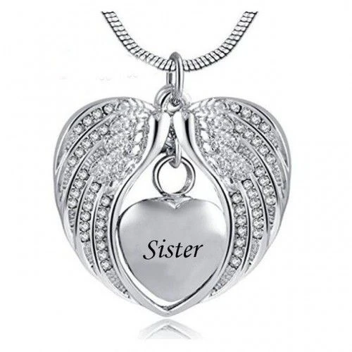 Angel Wings Sister - Stainless Steel Cremation Ashes Jewellery Necklace Pendant 3 Angel Wings Sister - Stainless Steel Cremation Ashes Jewellery Necklace Pendant