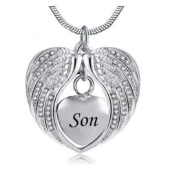Angel Wings Son - Stainless Steel Cremation Ashes Jewellery Necklace Pendant