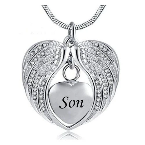 Angel Wings Son - Stainless Steel Cremation Ashes Jewellery Necklace Pendant 3 Angel Wings Son - Stainless Steel Cremation Ashes Jewellery Necklace Pendant