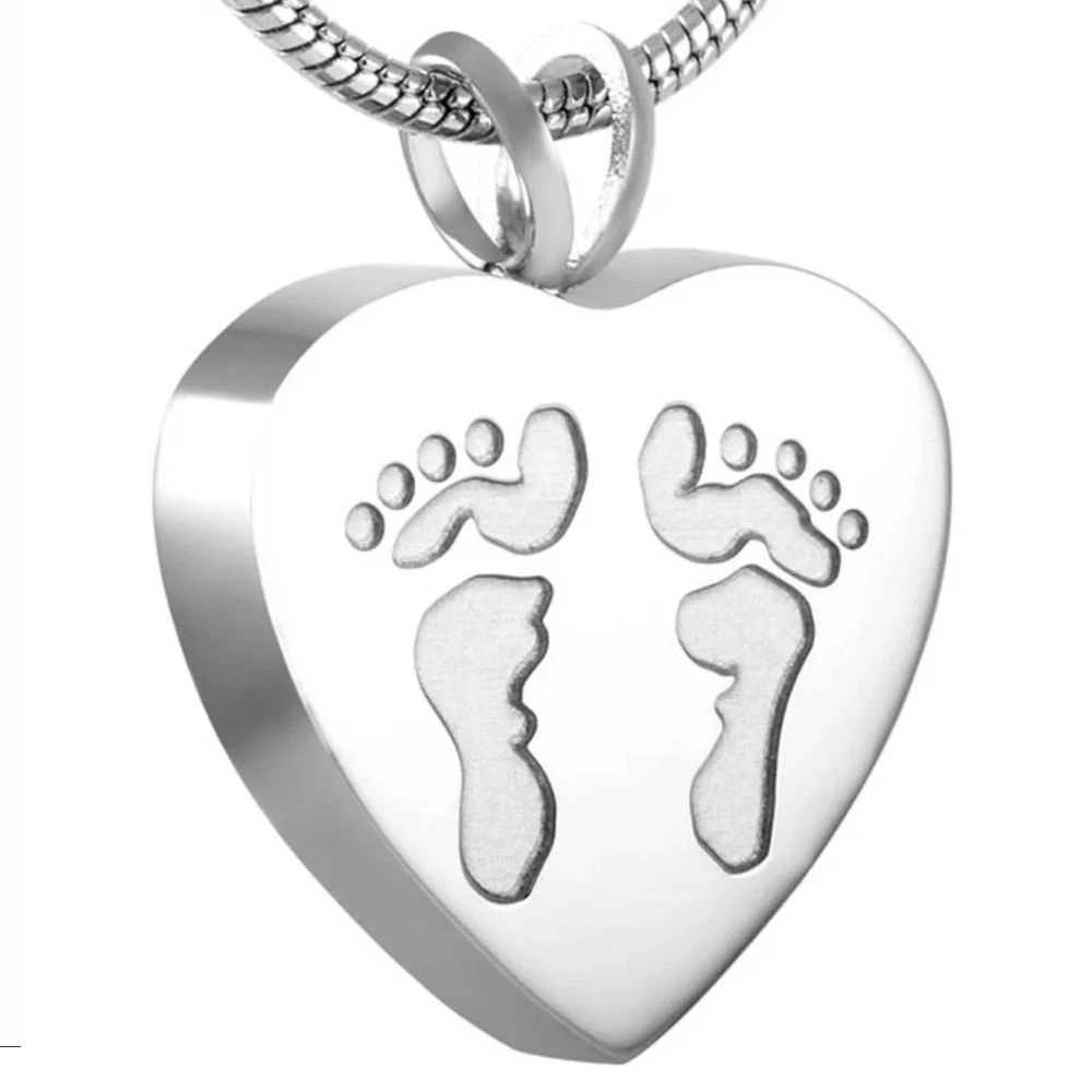 Baby Feet Heart - Stainless Steel Cremation Ashes Jewellery Pendant 3 Baby Feet Heart - Stainless Steel Cremation Ashes Jewellery Pendant