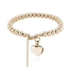 Ball Heart Charm Bracelet- Stainless Steel Gold Cremation Ashes Jewellery