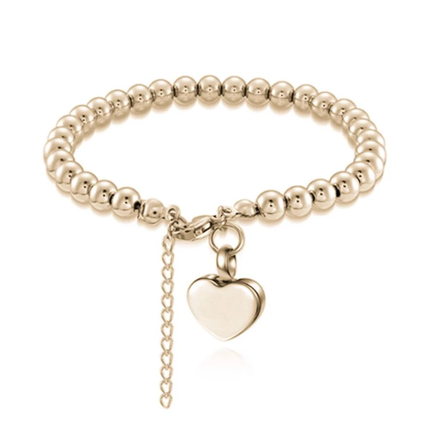 Ball Heart Charm Bracelet- Stainless Steel Gold Cremation Ashes Jewellery 3 Ball Heart Charm Bracelet- Stainless Steel Gold Cremation Ashes Jewellery