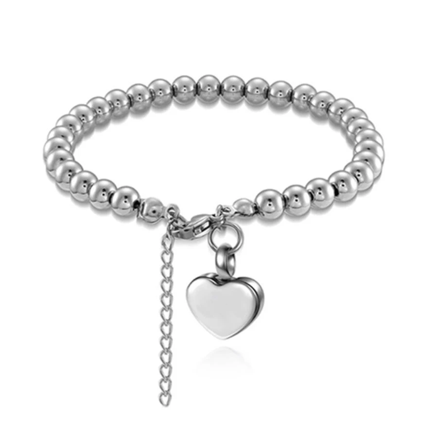 Ball Heart Charm Bracelet- Stainless Steel Cremation Ashes Jewellery 3 Ball Heart Charm Bracelet- Stainless Steel Cremation Ashes Jewellery