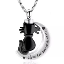 Black Cat Moon - Stainless Steel Cremation Ashes Jewellery Pendant