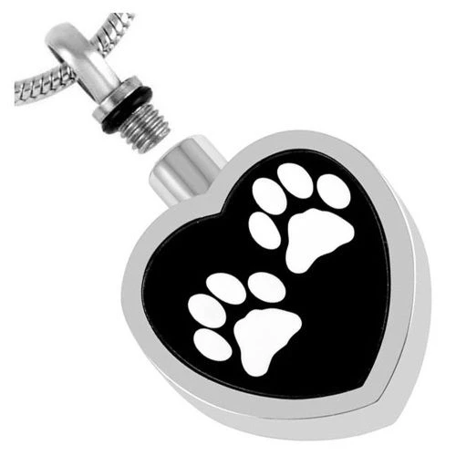 Black Inlay Double Paw Heart - Stainless Steel Pet Ashes Memorial Urn Pendant 4 Black Inlay Double Paw Heart - Stainless Steel Pet Ashes Memorial Urn Pendant - Image 2