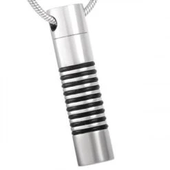 Black Stripe Cylinder - Stainless Steel Cremation Ashes Urn Pendant
