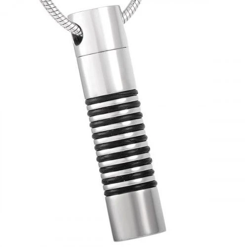 Black Stripe Cylinder - Stainless Steel Cremation Ashes Urn Pendant 3 Black Stripe Cylinder - Stainless Steel Cremation Ashes Urn Pendant