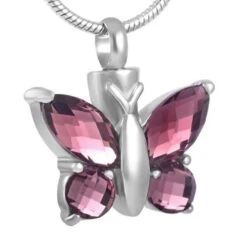 Blissful Butterfly Amethyst - Stainless Steel Cremation Ashes Jewellery Pendant