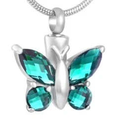 Blissful Butterfly Indicolite - Stainless Steel Cremation Ashes Jewellery Pendant