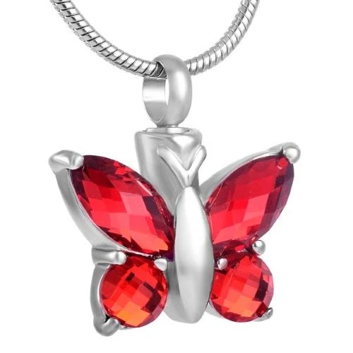 Blissful Butterfly Ruby - Stainless Steel Cremation Ashes Jewellery Pendant 3 Blissful Butterfly Ruby - Stainless Steel Cremation Ashes Jewellery Pendant