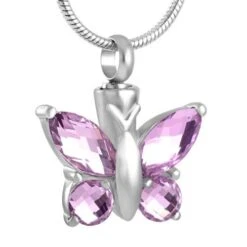Blissful Butterfly Pink Tourmaline - Stainless Steel Cremation Ashes Pendant