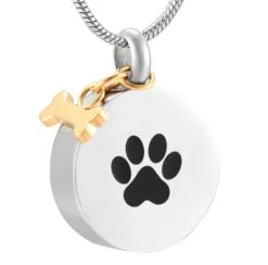 Bone Charm Paw Circle - Stainless Steel Cremation Ashes Jewellery Urn Pendant