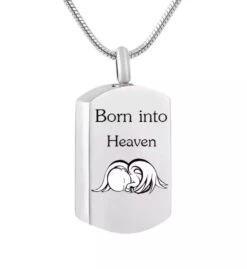 Born Into Heaven Dog Tag -Stainless Steel Cremation Ashes Jewellery Memorial Pendant