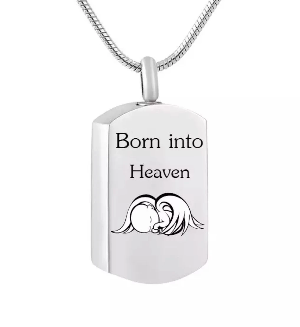 Born Into Heaven Dog Tag -Stainless Steel Cremation Ashes Jewellery Memorial Pendant 3 Born Into Heaven Dog Tag -Stainless Steel Cremation Ashes Jewellery Memorial Pendant