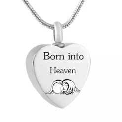 Born Into Heaven Heart -Stainless Steel Cremation Ashes Jewellery Memorial Pendant