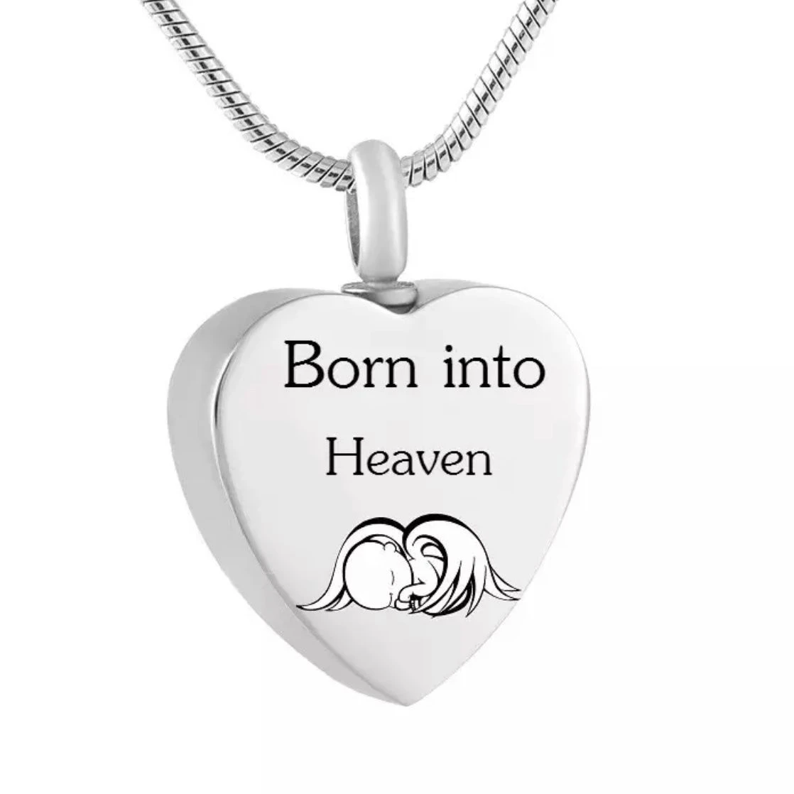 Born Into Heaven Heart -Stainless Steel Cremation Ashes Jewellery Memorial Pendant 3 Born Into Heaven Heart -Stainless Steel Cremation Ashes Jewellery Memorial Pendant