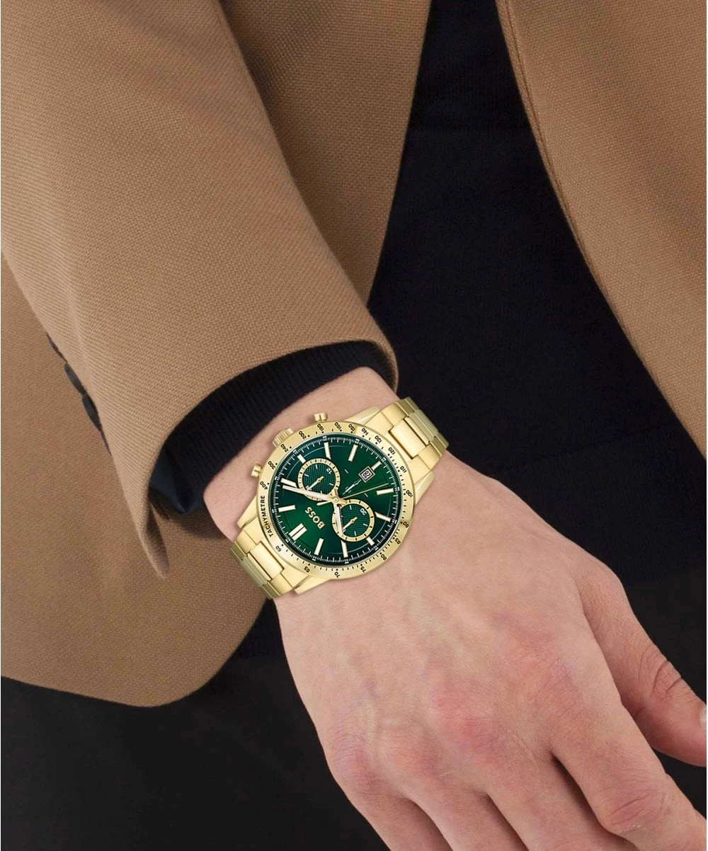 BOSS BOSS Allure Green Dial Gold Plated Gents Bracelet Watch 6 BOSS BOSS Allure Green Dial Gold Plated Gents Bracelet Watch - Image 4