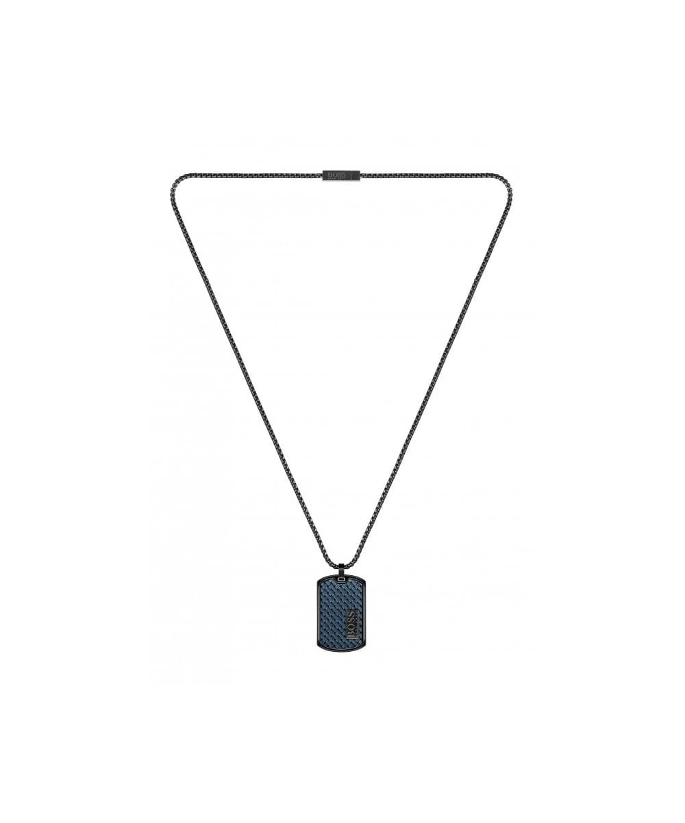 BOSS BOSS Lander Black & Blue Tag Gents Necklace 3 BOSS BOSS Lander Black & Blue Tag Gents Necklace