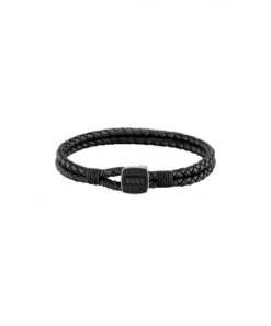 BOSS BOSS Seal Gents Black Leather Bracelet