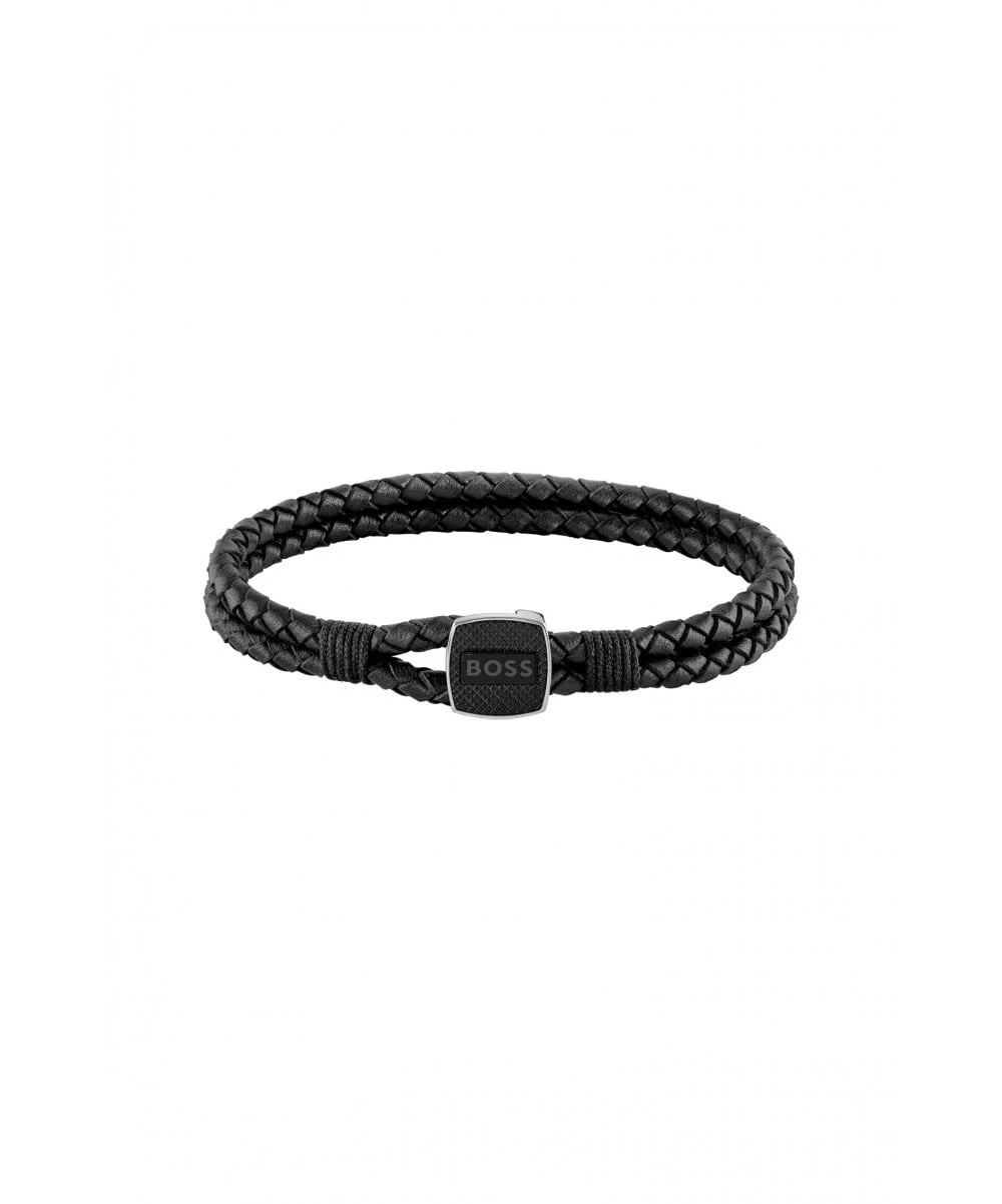 BOSS BOSS Seal Gents Black Leather Bracelet 3 BOSS BOSS Seal Gents Black Leather Bracelet