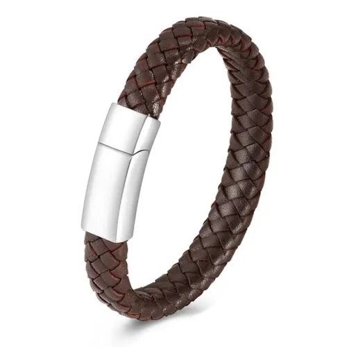 Woven Brown Leather Bracelet - Stainless Steel Cremation Ashes Jewellery 3 Woven Brown Leather Bracelet - Stainless Steel Cremation Ashes Jewellery