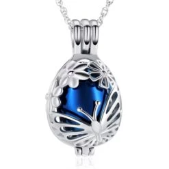 Butterfly Blue Locket - Stainless Steel Cremation Ashes Jewellery Urn Pendant