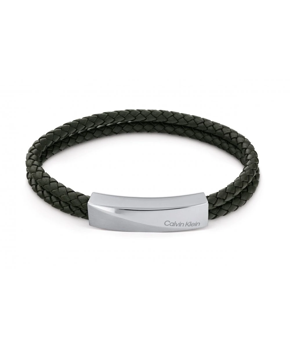 Calvin Klein Calvin Klein Braided Green Leather Gents Bracelet 3 Calvin Klein Calvin Klein Braided Green Leather Gents Bracelet