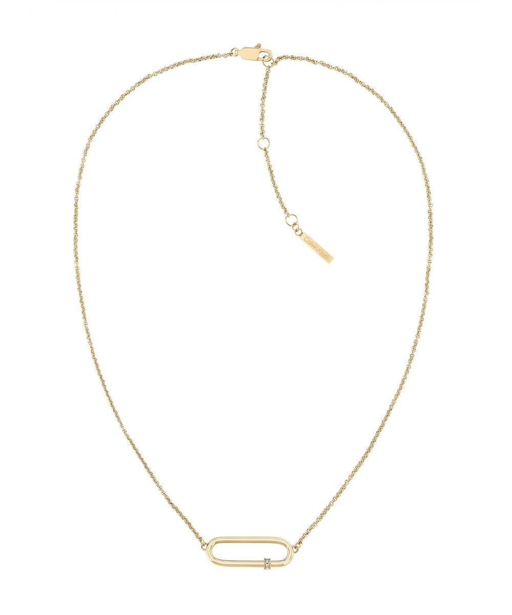 Calvin Klein Calvin Klein Elongated Oval Gold Plated Ladies Necklace 3 Calvin Klein Calvin Klein Elongated Oval Gold Plated Ladies Necklace