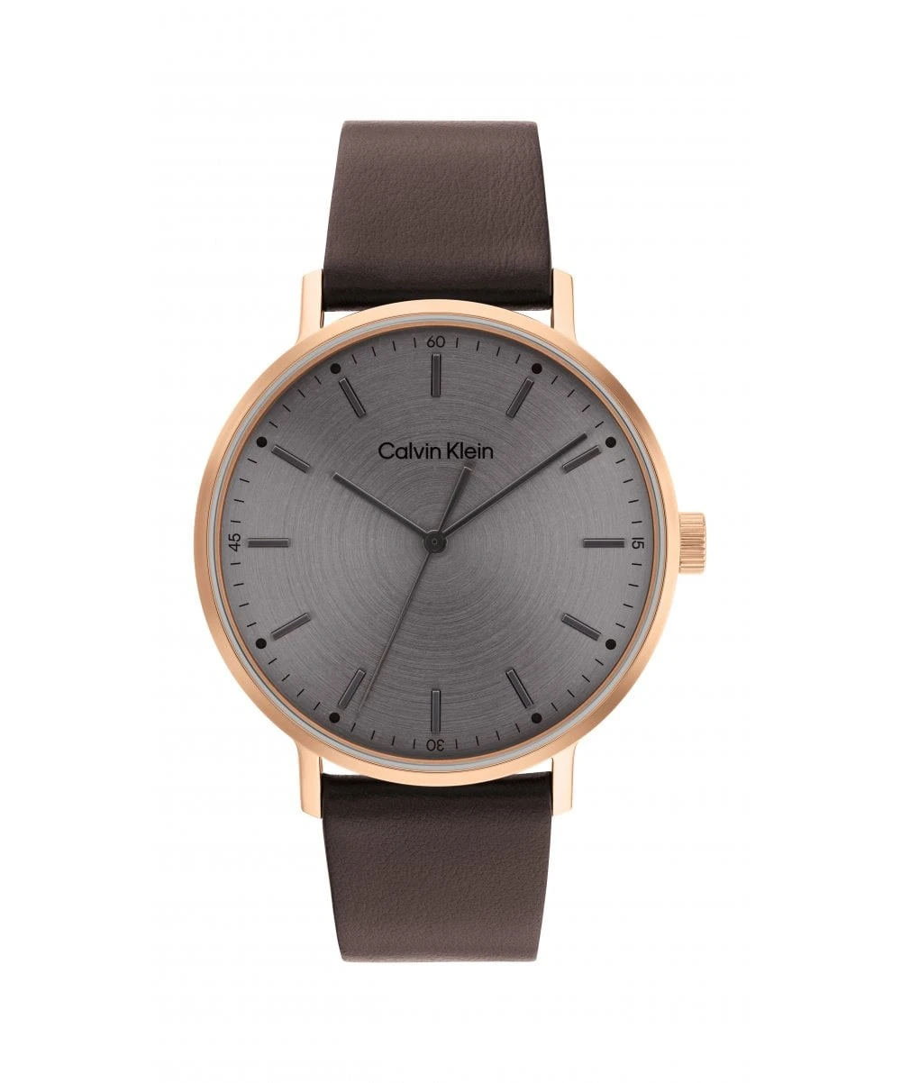 Calvin Klein Calvin Klein Modern Rose Plated Gents Brown Leather Strap Watch 3 Calvin Klein Calvin Klein Modern Rose Plated Gents Brown Leather Strap Watch