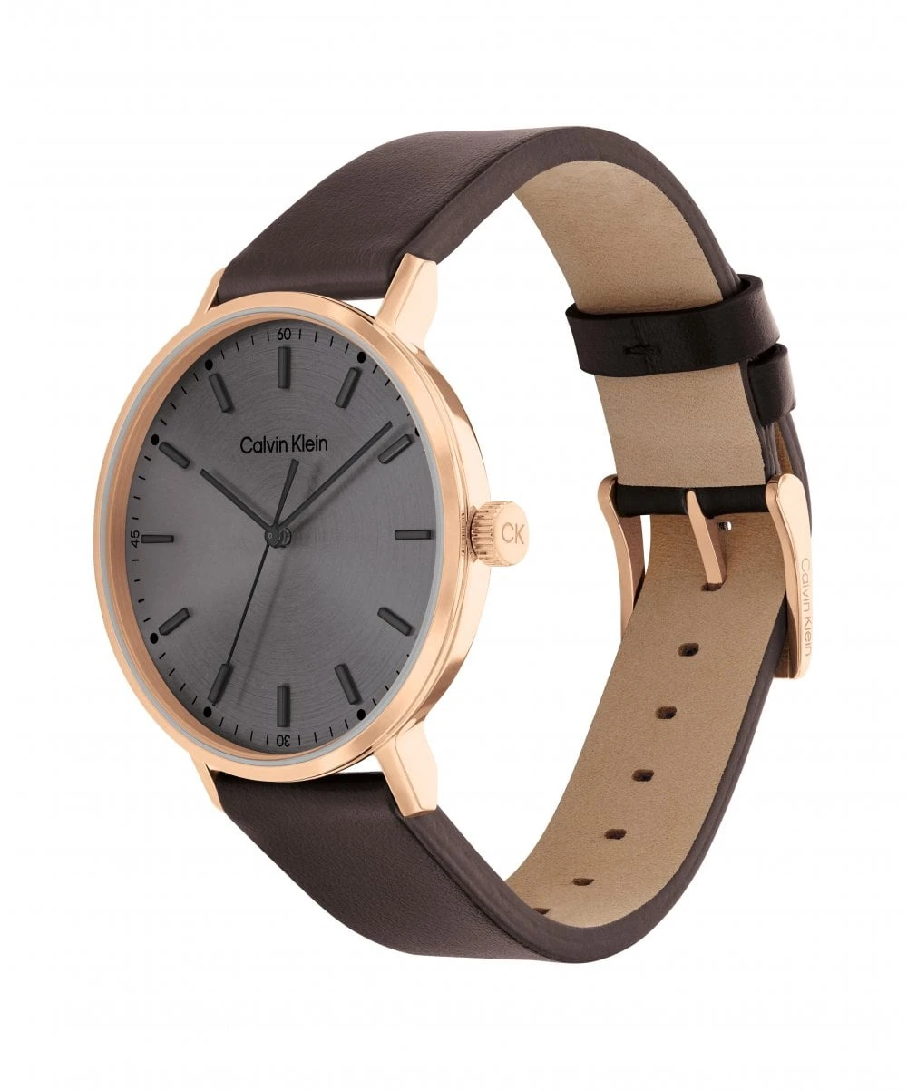 Calvin Klein Calvin Klein Modern Rose Plated Gents Brown Leather Strap Watch 4 Calvin Klein Calvin Klein Modern Rose Plated Gents Brown Leather Strap Watch - Image 2