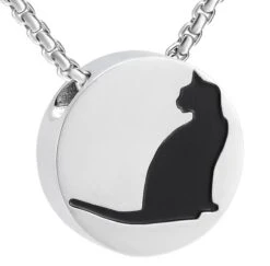 Slide Cat Circle - Stainless Steel Pet Ashes Jewellery Memorial Pendant